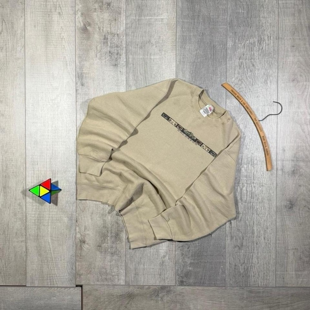 2000s tan Colorado box logo graphic nature‎ wildlife crewneck sweatshirt